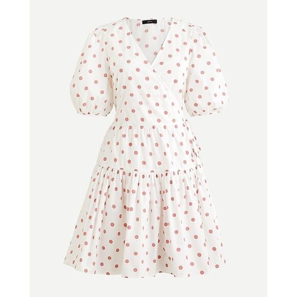 J.Crew Dresses & Skirts - J. Crew Puff-sleeve Cotton Poplin Wrap Dress in White Rose Dot M